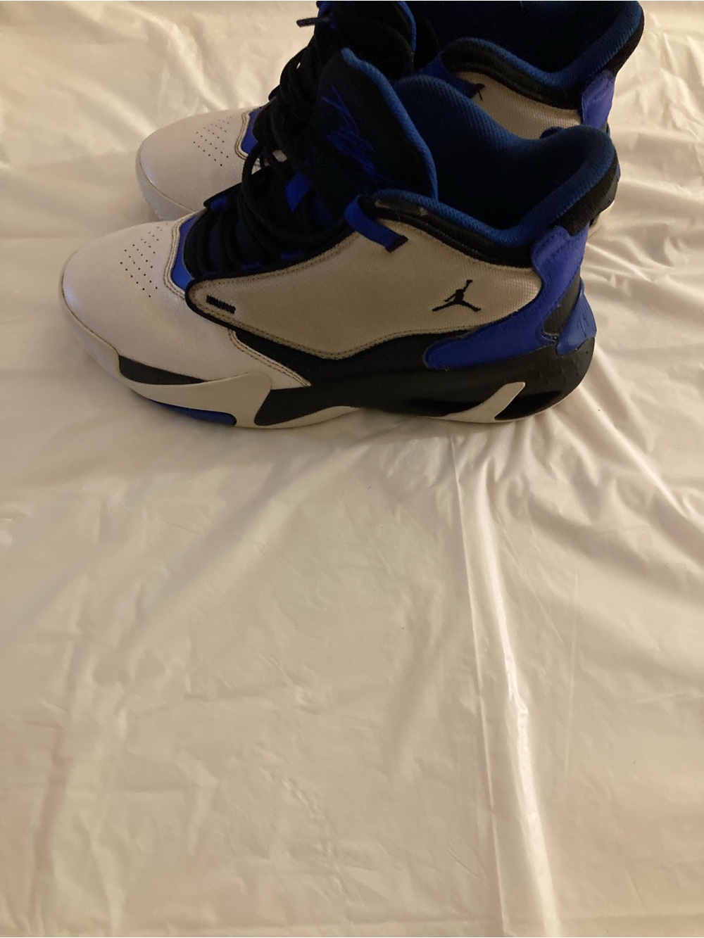 Jordan Kids White and Blue High-Top Sneakers